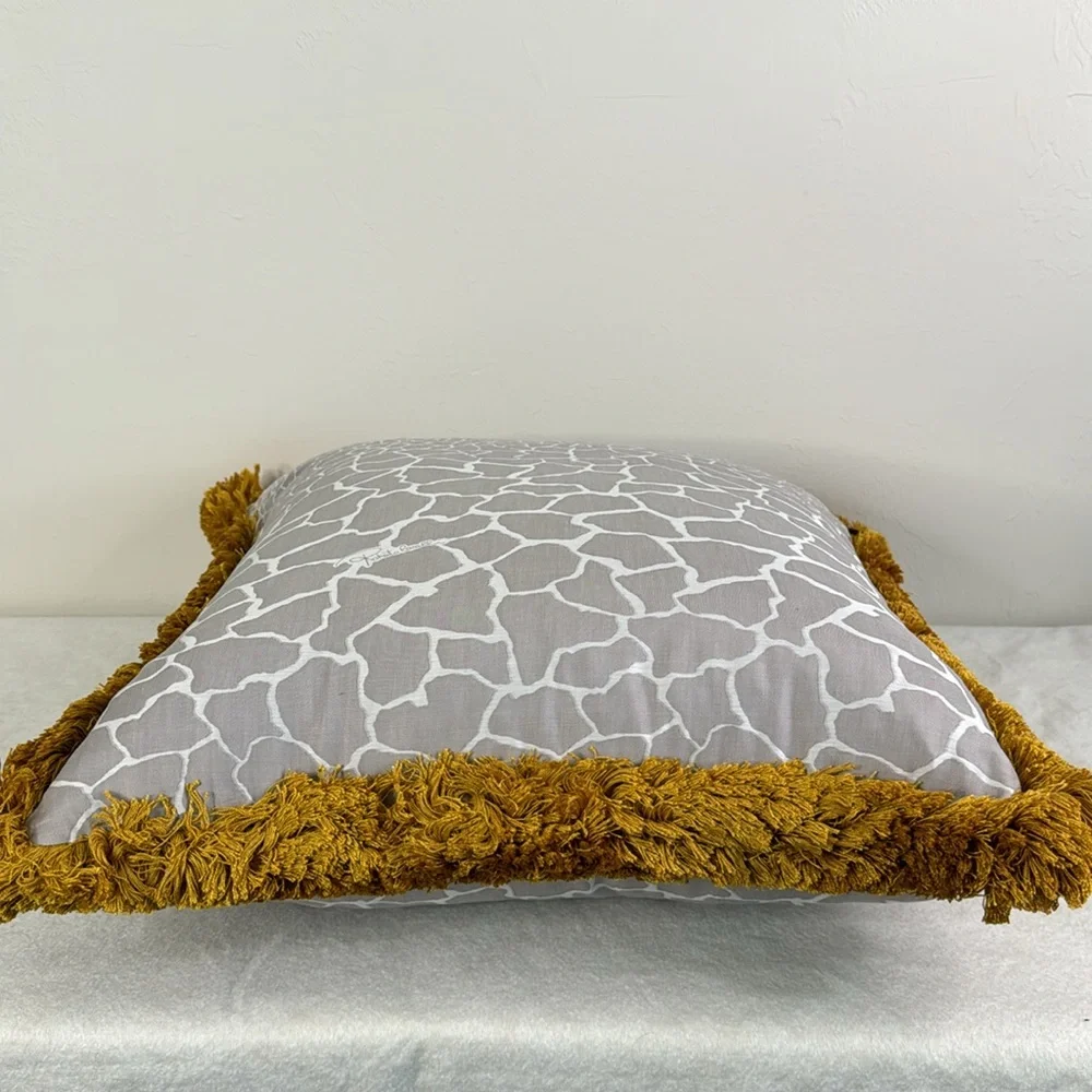 ROBERTO CAVALLI NEW NWT GRAY GOLD FRINGE GIRAFFE PRINT LARGE ACCENT PILLOW - Picture 8 of 13